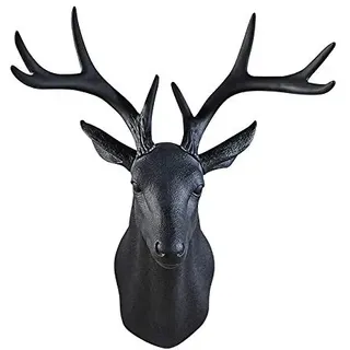 Notakia GAOBEI Wand-Charmers großer weißer künstlicher Hirschkopf, Taxidermie-Tierkopf, Wanddekoration, handgefertigt, Landhaus-Dekoration, rustikale Hirschgeweih (großer, schwarzer Hirsch)