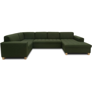 DOMO. collection Sugar Wohnlandschaft, Sofa, Couch, Polstergarnitur, Moderne U-Form, grün, 162 x 333 x 199 cm