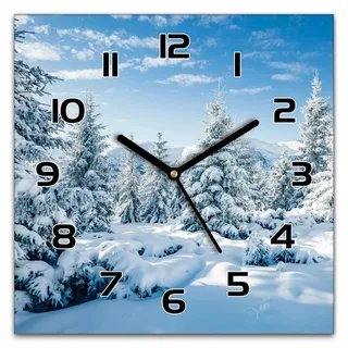 Coloray Weihnachten Wanduhr 30x30 cm Quadrat Gehärtetem Glas - Schwarze Uhrzeiger - Wandkunst Bild Küche Wohnzimmer Glas Uhr Echtglas - Winterbaum verschneiter Weihnachtstag