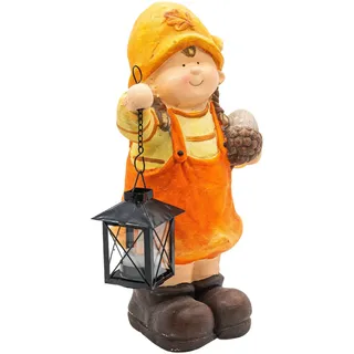 Wichtelstube-Kollektion XL 35cm hoch Gerda mit Laterne im Frühherbst Gartendeko für den Herbst deko Figur Garten MGO mit Laterne für Teelicht wetterfest