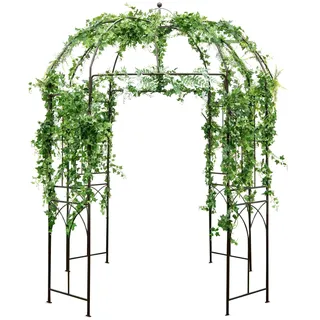 COSTWAY Rosenbogen Metall, Gartenbogen mit Bodenankern & Haken, Torbogen Garten Rund, Rosengitter Rankhilfe, Gartenpavillon Rosenpavillon, Rankgitter für Kletterpflanzen Hochzeit Party, 211x211x256cm