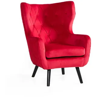 XXL Sessel Ohrensessel mit Samtbezug, ca. 100 cm x 85 cm x 75 cm - Rot