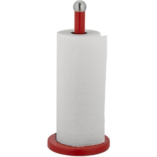 Relaxdays Küchenrollenhalter stehend, Edelstahl, Papierrollenhalter für Küche, HxD: 35 x 15 cm, Rollenhalter, rot/Silber