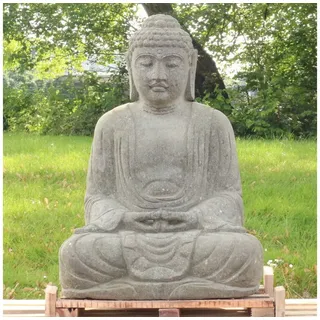 Oriental Galerie Dekofigur Buddha Figur sitzend Steinfigur Greenstone Massiv Japan 75 cm (1 St), groß, massiv, wetterfest grau