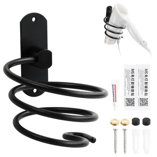 Daelesr Hair Dryer Holder Wall, Kabelhalter Haartrockner, Haartrockner Halterung Ohne Bohren Schwarz, Föhnhalterung fürs Badezimmer, Aluminium, Föhnhalter Wand for Hairdresser Shop, Room