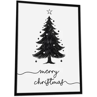 JUHMI Xmas Poster, A5 (15x21 cm) Deko mit Spruch zu Weihnachten, Wohnzimmer Wanddeko, Schlafzimmer, Küche Dekoration mit und ohne Rahmen, Merry Christmas Baum Schwarz Weiss