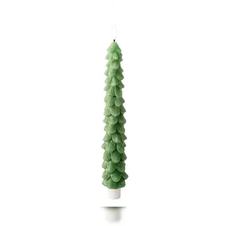 Lumineo LED Kerze mit Timerfunktion 29cm Wachs Tannenbaum Form - Echtwachskerze flackernde Flamme Adventskerze batteriebetrieben Weihnachtskerze Grün Warmweiß