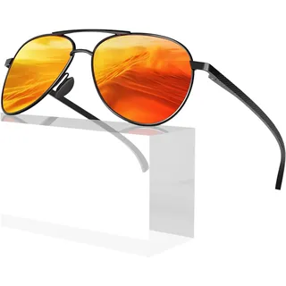 Sunier Sonnenbrille Herren Polarisiert, Al-Mg Pilotenbrille UV400 Schutz | Unisex Retro Metallrahmen, Piloten Flieger Fliegerbrille,Ultraleicht Langlebig,Fahren, Einkaufen, Reisen, Strand, Wandern - M