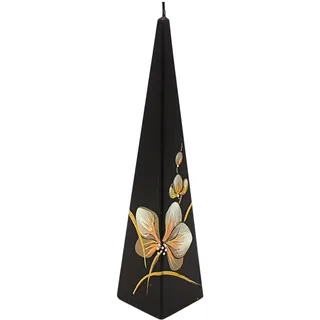 Dekohelden24 Hochwertige Kerze mit Orchidee/Orchideenkerze als Pyramidenkerze/schwarz mit brauner Blüte/H/Ø: ca. 25 x 6 cm.