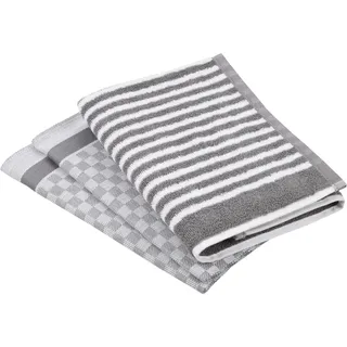 Ross Geschirrtuch "Exclusiv", silber (silberfarben), 3 Stk., 100 % Baumwolle 50 % Baumwolle 50 % Leinen, 100% Baumwolle, 50% Baumwolle, 50% Leinen, Geschirrtücher, Geschirrtuch, 1x Küchen-Frottiertuch (Streifen) und 2 Geschirrtücher (Karodesign)