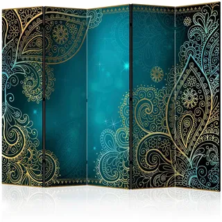 artgeist Paravent, Blau, Gold, Holz, Textil, Kiefer, massiv, Abstraktes, 225x172x3 cm, Motiv auf Vorder- und Rückseite, Wohnzimmer, Raumteiler & Paravents, Paravents