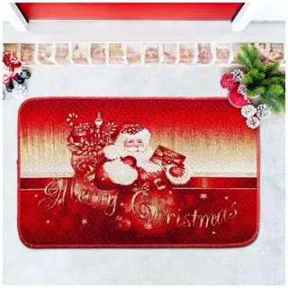 ANRO Weihnachtsteppich Rot 50 x 80 cm Motiv Weihnachtsmann Fußmatte