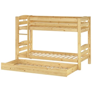 ERST-HOLZ Etagenbett Kinder Etagenbett Kiefer natur 90x200 Massivholzbett Stockbett Rollrost Gästebettkasten 60.10-09S7