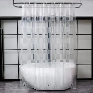 EurCross 3 Stärkeren Magnete Transparent Duschvorhang 180x180 für Badezimmer, Wasserdicht Anti-Schimmel Badvorhang mit Geometrisch 3D Muster, EVA Plastik mit 12 Haken