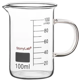 stonylab Glasbecher mit Griff, Borosilikatglas Graduierter niedriger Form Griffin Becher mit Griff und Ausgießer, 100 ml