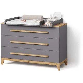 livinity® Wickelkommode Mailo Grau/Artisan XL mit 3 Schubladen