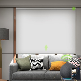 Yoolax Elektrische Rollos mit Fernbedienung, Alexa Google Home kompatibel Smart Rollo, Wiederaufladbar Wasserdicht 100% Verdunkelung für Büro Wohnhaus Benutzerdefinierte Größe(Weiß)