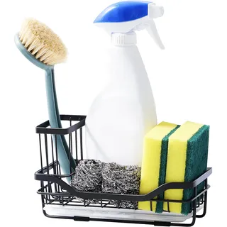 Zrncrky Spülbecken Organizer, Spülorganizer Sink Organizer mit Ablaufwanne, Spüle Organizer, Spülbürstenhalter Waschbecken Spülorganizer für Schwamm, Bürsten Seifenspender Schwarz