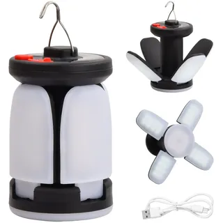 Solar Campinglampe mit Haken, USB Wiederaufladbare Camping Leuchte Zeltlicht, Faltbar LED Camping Laterne mit 6 Modi, Wasserdicht Campinglicht Zeltlampe für Wandern Angeln Notfall Stromausfällen