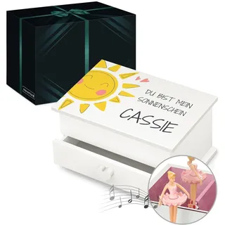 Maverton personalisierte Musik Schmuckdose mit Aufzieh-Spieluhr - Schmuckkästchen Ballerina - Musikspieldose für Mädchen zur Geburt - zum Geburtstag - zu Weihnachten - mit Schublade - Sonne