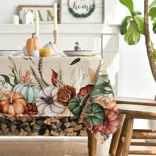 Artoid Mode Blumen Blätter Kürbisse Herbst 140x110 cm Tischdecke | Saisonal Fall Fleckschutz Tischwäsche Küche Party Dekor