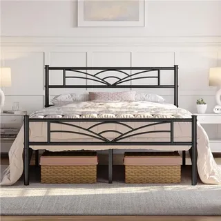 Yaheetech Metallbett Bettgestell Bettrahmen, Wolkenmuster Kopfteil, 140 x 200 cm, Schwarz - Schwarz