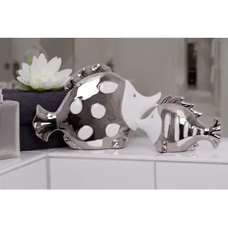 2tlg. Figurenset Fisch Fin Atlantik weiß silber Porzellan Bad Deko Figur Skulptur