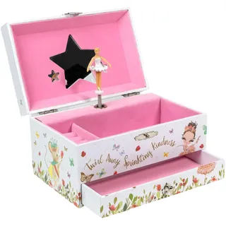 INTIRILIFE Schmuckschatulle mit Spieluhr Musikschmuckdose mit Ballerina - 17.8 x 11.3 x 9.5 cm - Schmuckkästchen für Mädchen Aufbewahrungsbox mit Musik für Kinder