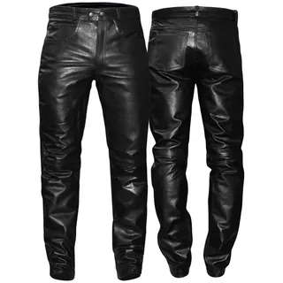 German Wear Lederhose lederjeans bikerjeans Jeans Hose aus Büffelleder Schwarz, Größe:52