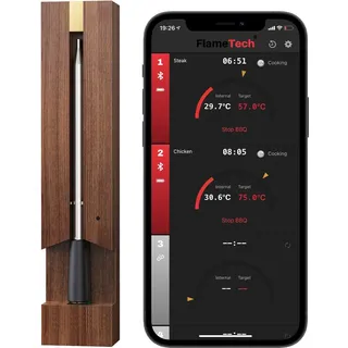 FlameTech One - Kabellose (Fleisch) Thermometer 90m - Grill/Backofen Temperaturmesser mit Bluetooth App