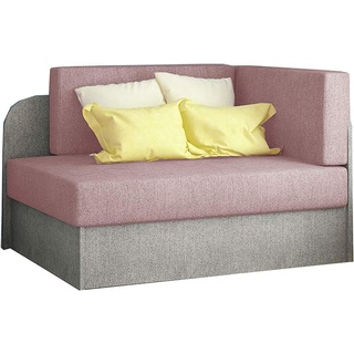 MOEBLO Kindersofa RAISA, Schlafsessel Couch für Kinderzimmer Kindersofa Jugendsofa, mit Schlaffunktion und Bettkasten grau|rosa