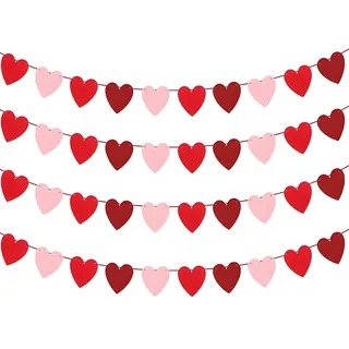 4 Stück Girlande Herzen, Rosa Roter Filz Girlande, Hängend Herz Banner, für Hochzeiten Valentinstag Geburtstagsfeiern Deko
