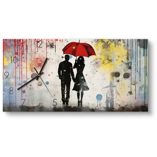 DEQOART Wanduhr 'Zweisame Melancholie' (Glas Glasuhr modern Wand Uhr Design Küchenuhr) blau|bunt|rot