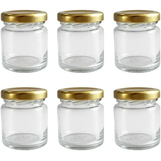 hocz 6x Mini Marmeladengläser 37 ml | mit Deckel Gold TO 43 | kleine Einmachgläser mit Schraubdeckel zum befüllen | Schraubgläser, Sturzgläser Set | leere Gläser für Marmelade | 6 Stück