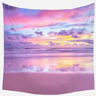 EHOMERY Wandteppich Cool Tapisserie Rosa Strand Sonnenuntergang Landschaft 3D Wandteppich Wanddekoration Landkarte Wandbehang Wandschmuck Groß Wohnzimmer Wanddekoration 150X200Cm