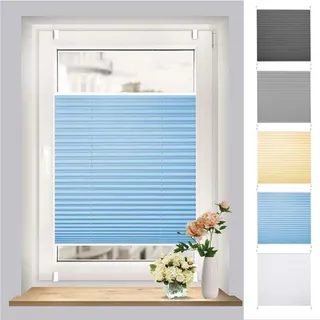 Plissee Ohne Bohren Klemmfix 70 x 120 cm Blickdicht Sichtschutz Sonnenschutz Plissee Ohne Bohren Plissees Klemmfix Nach Maß, mit Klemmfix für Fenster Und Tür, hellblau