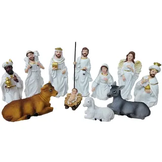 Geschenkestadl Krippenfiguren 11 teiliges Set Krippe Figuren Größe 2,5cm bis 10cm, Mehrfarbig