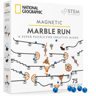 NATIONAL GEOGRAPHIC Magnetischer Murmelbahn-Set - 75-teiliges MINT-Bauset für Kinder & Erwachsene mit Magnetstrecke, Trickstücken & Murmeln für einen Murmel-Labyrinth auf jeder magnetischen Oberfläche