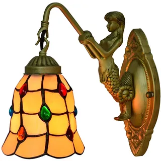 PAZWAHF Tiffany Style Wandleuchte Meerjungfrau - Bunte Glasperlen, 6 Zoll (15cm),für Schlafzimmer & Wohnzimmer, Dekorative Badezimmer Lampe, Innenbereich
