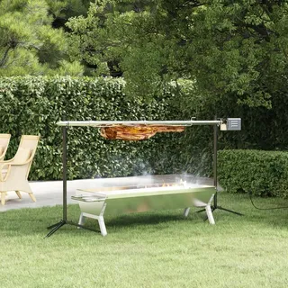 Festnight Grillspieß mit Motor Holzkohlegrill Automatisch Drehspieß Grill Spanferkelgrill Drehspiess Edelstahl Spießbratengrill Grillmotor Elektrischer Spießgrill Edelstahl Garten 150x46,5x82,5 cm