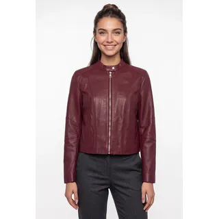 Lederjacke BOSS ORANGE "Saleste Premium Damenmode", Damen, Gr. 36, rot (open rot 646), Obermaterial: 100% Lammleder, unifarben, regular fit, mit Reißverschluss, Jacken, aus fein genarbtem Leder
