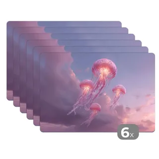 MuchoWow Platzset Qualle - Rosa - Wolken, (6-St), Platzsets, Tischset, Abwaschbar, Tischsets, Platzdeckchen rosa