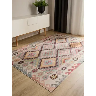 benuta Basic Waschbarer Teppich George - Multicolor 200x300 cm - Kunstfaser - Rechteckig & im Style: Kelim, Ethno-Style, Shabby Chic - Pflegeleicht für Wohnzimmer Schlafzimmer