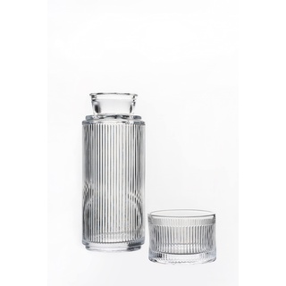 Alfi+Mag Nachttisch-Wasserkaraffe und Becher-Set – 700 ml Wasserflasche mit 162 ml Trinkglasbecher, Karaffe für Nachttisch, Badezimmer-Set, handgefertigtes Geschenk (geriffeltes klares Glas)
