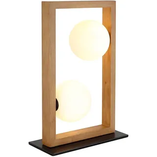 Tischlampe Tischleuchte Nachttischleuchte Glaskugel opal Holz braun H 40 cm