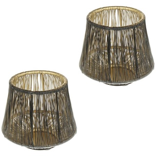 Macosa Home Teelichthalter schwarz gold 2er Set Windlicht Metall Kerzenständer, Deko Metallwindlicht Windlicht Tisch-Dekoration Kerzenhalter schwarz