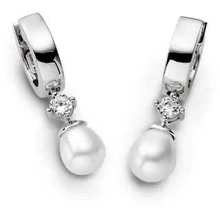 Paar Creolen AMOR "2017288" Ohrringe Gr. Silber 925 (Sterlingsilber)-Perlen, bunt (silberfarben, weiß, weiß) Damen Creolen mit Kristall - Süßwasserzuchtperle