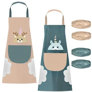 QINERSAW 2er Set Damenschürzen Wasserdicht Küchenschürze Damen Kochschürze Schürze Damen Backschürze für Küche Restaurant Café Frauen
