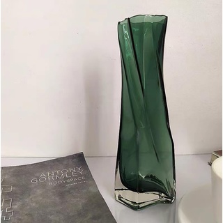 Grüne Glasvase, Moderne geometrische unregelmäßige grüne Vase, Florale handgemachte Blumenarrangement Dekoration, Hydroponic Ornament für Home Esstisch, Grün (1PCS),Grün