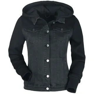RED by EMP Damen schwarze Jeansjacke mit Sweatärmeln und Kapuze XL - XL
